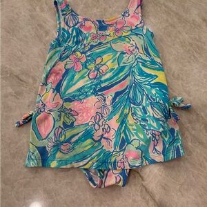 Lily Pulitzer Girls Pink Blue Floral Tropical One Piece swimsuit Size 2